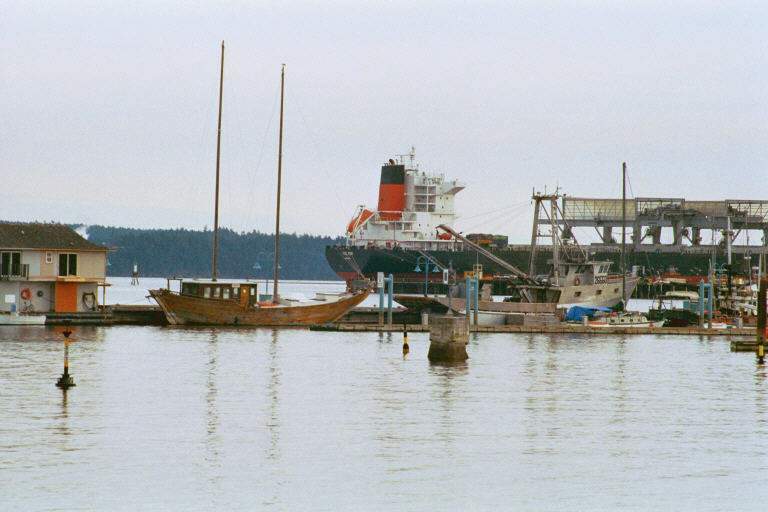 Nanaimo's inner harbour. The sailboat in the center is a Dhow